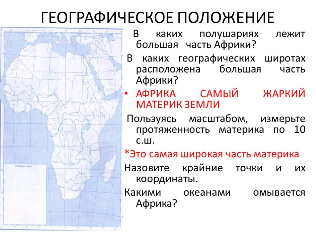 В скольких полушариях африка. Географическое положение Африки 7 класс география. Положение материка Африки на карте география. Географическое расположение Африки. Положение в полушариях Африка.