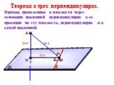 А Н П-Р М. Теорема о трех перпендикулярах. Прямая, проведенная в плоскости через основание наклонной перпендикулярно к ее проекции на эту плоскость, перпендикулярна и к самой наклонной. Н-я