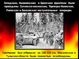 Противник был отброшен на 100-350 км. Московская и Тульская области были полностью освобождены. Западным, Калининским и Брянским фронтами были проведены Сычевско-вяземская, Торпецко-Холмская, Ржевская и Болховская наступательные операции.