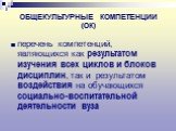 ОБЩЕКУЛЬТУРНЫЕ КОМПЕТЕНЦИИ (ОК). перечень компетенций, являющихся как результатом изучения всех циклов и блоков дисциплин, так и результатом воздействия на обучающихся социально-воспитательной деятельности вуза