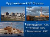 Крупнейшие АЭС России. Ленинградская АЭС Курская АЭС Балаковская АЭС