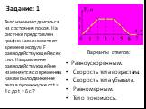 Задание: 1. Равноускоренным. Скорость тела возрастала. Скорость тела убывала. Равномерным. Тело покоилось. Тело начинает двигаться из состояния покоя. На рисунке представлен график зависимости от времени модуля F равнодействующей всех сил. Направление равнодействующей не изменяется со временем. Каки