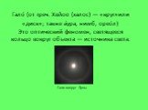 Гало́ (от греч. Χαλοσ (халос) — «круг»или «диск»; также а́ура, нимб, орео́л) Это оптический феномен, светящееся кольцо вокруг объекта — источника света. Гало вокруг Луны