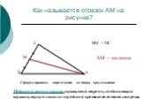 Как называется отрезок АМ на рисунке? Сформулировать определение медианы треугольника: Медианой треугольника называется отрезок, соединяющий вершину треугольника с серединой противоположной стороны. АМ – медиана ВМ = МС