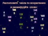 Расположите числа по возрастанию и расшифруйте слово: 8П 308 М 68 Р 548 М 128 И 608 С 188 З 368 Л 428 Я 488 Е 668 Я 248 Е