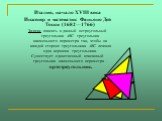 Италия, начало XVIII века Инженер и математик Фаньяно Дей Тоски (1682—1766) Задача: вписать в данный остроугольный треугольник ABC треугольник наименьшего периметра так, чтобы на каждой стороне треугольника ABC лежала одна вершина треугольника. Существует единственный вписанный треугольник наименьше