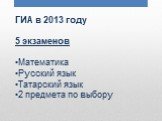 ГИА в 2013 году 5 экзаменов Математика Русский язык Татарский язык 2 предмета по выбору
