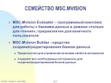 СЕМЕЙСТВО MSC.MVISION. MSC.Mvision Evaluator – программный комплекс для работы с банками данных в режиме «только для чтения»; предназначен для конечного пользователя MSC.Mvision Builder –средство создания/редактирования банков данных Предназначен для управления записями свойств материалов Содержит в