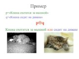Пример. р=«Кошка охотится за мышкой» q=«Кошка сидит на диване» pq. Кошка охотится за мышкой или сидит на диване
