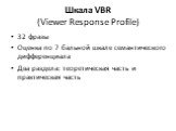 Шкала VBR (Viewer Response Profile). 32 фразы Оценка по 7 бальной шкале семантического дифференциала Два раздела: теоретическая часть и практическая часть