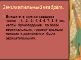 Занимательный квадрат. Впишите в клетки квадрата числа -1, -2, -3, 4, 5, 6, 7, 8, 9 так, чтобы произведения по всем вертикальным, горизонтальным линиям и диагоналям были отрицательными.