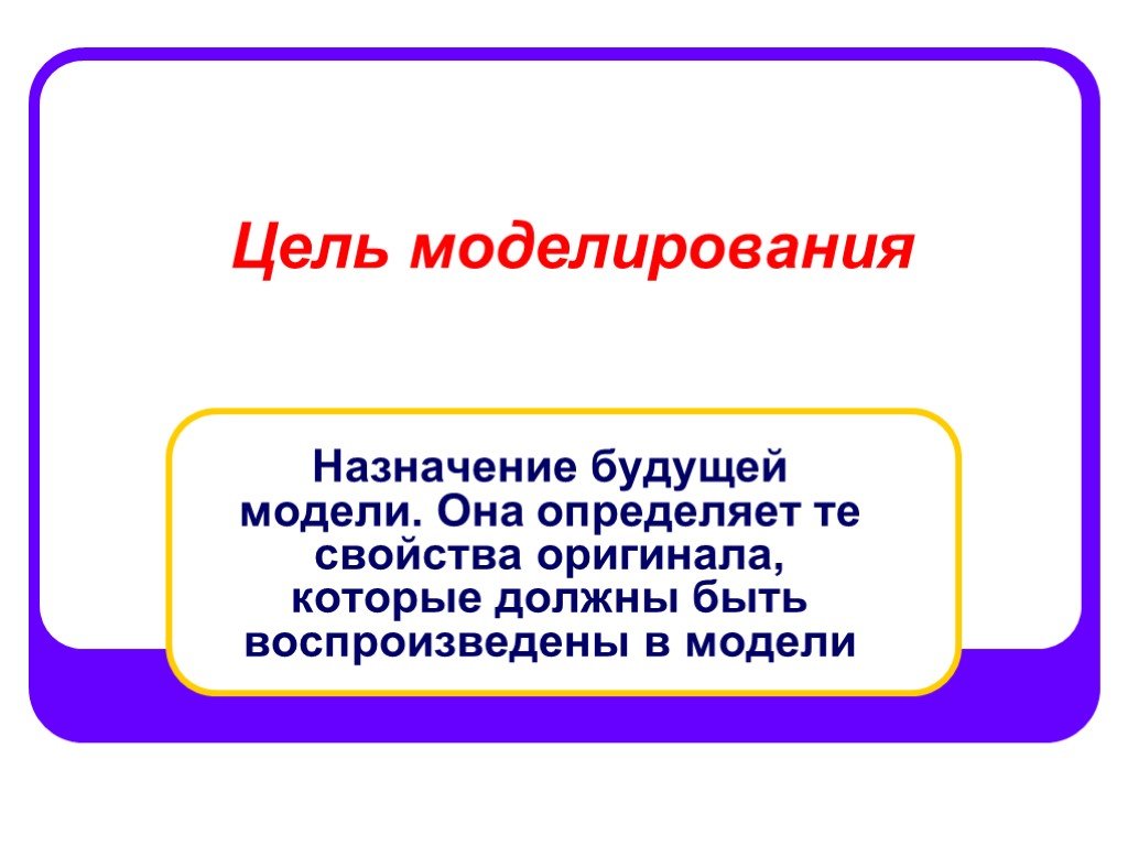 Цель модели. Цель моделирования моделируемые характеристики. Цель моделирования Назначение будущей модели. Для чего предназначено моделирование?. Свойства оригиналов.