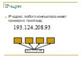 IP-адрес. IP-адрес любого компьютера имеет примерно такой вид: 193.124.208.93. число от 0 до 255
