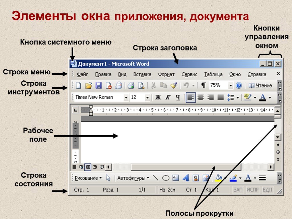 Элемент документа. Перечислите элементы окна программы. Элементы окна приложения. Элементы управления окном приложения. Окно приложения.