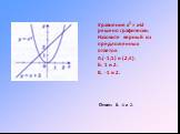 Уравнение х2 = х+2 решено графически. Назовите верный из предложенных ответов А.(-1;1) и (2;4). Б. 1 и 2. В. -1 и 2. В. -1 и 2.