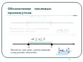 Обозначение числовых промежутков. -4 < х < 3. Множество всех чисел, удовлетворяющих этому условию обозначают: -4 ≤ х≤ 3