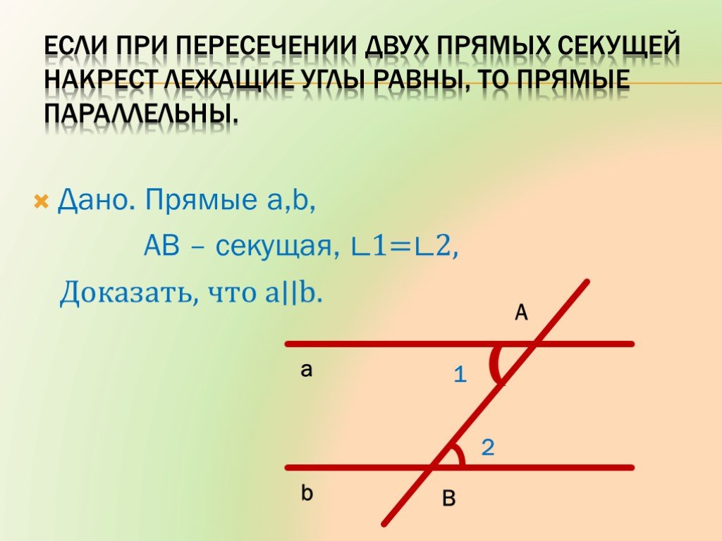 На рисунке углы 1 и 2 являются односторонними накрест лежащими соответственными смежными 2 вариант