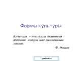 Формы культуры. Культура – это лишь тоненькая яблочная кожура над раскаленным хаосом. Ф. Ницше