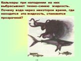 Кальмары при нападении на них выбрасывают темно–синею жидкость. Почему вода через некоторое время, где находится эта жидкость, становится прозрачной?