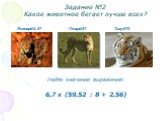 Задание №2 Какое животное бегает лучше всех? Найти значение выражения: 6,7 х (59,52 : 8 + 2,56). Леопард-0,67 Гепард-67 Тигр-670
