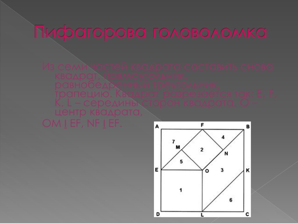 Центр квадрата. Пифагорова головоломка из семи частей квадрата. Пифагорова головоломка. Пифагорова головоломка из семи. Пифагорова комната.