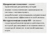 Юридическая психология – научно-практическая дисциплина, которая изучает психологические закономерности системы «человек-право», разрабатывает рекомендации, направленные на повышение эффективности этой системы. Методологическая основа ЮП – системно-структурный анализ процесса деятельности, который р