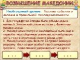 Необходимый уровень. Расставь события и явления в правильной последовательности. 1. Все государства Эллады были объединены в «вечный Эллинский союз» во главе с Филиппом Македонским. 2. Македонские пастух и земледельцы жили ещё в первобытном общинном равенстве, воюя большую часть года в ополчении сво