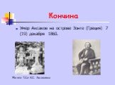 Кончина. Умер Аксаков на острове Зонте (Греция) 7 (19) декабря 1860. Могила Т.С.и К.С. Аксаковых