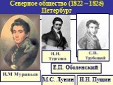 Северное общество (1822 – 1825) Петербург. Н.И. Тургенев Е.П. Оболенский М.С. Лунин И.И. Пущин