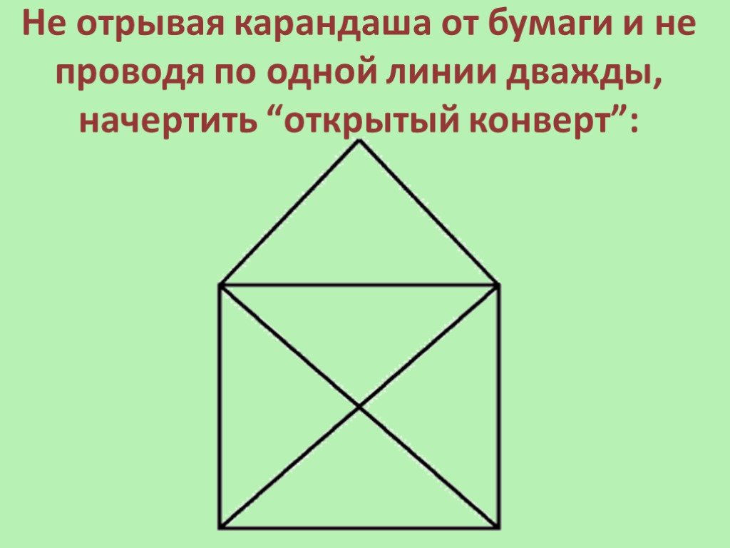 Нарисовать конверт не отрывая карандаша от бумаги