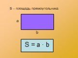 S – площадь прямоугольника. S = a · b а b