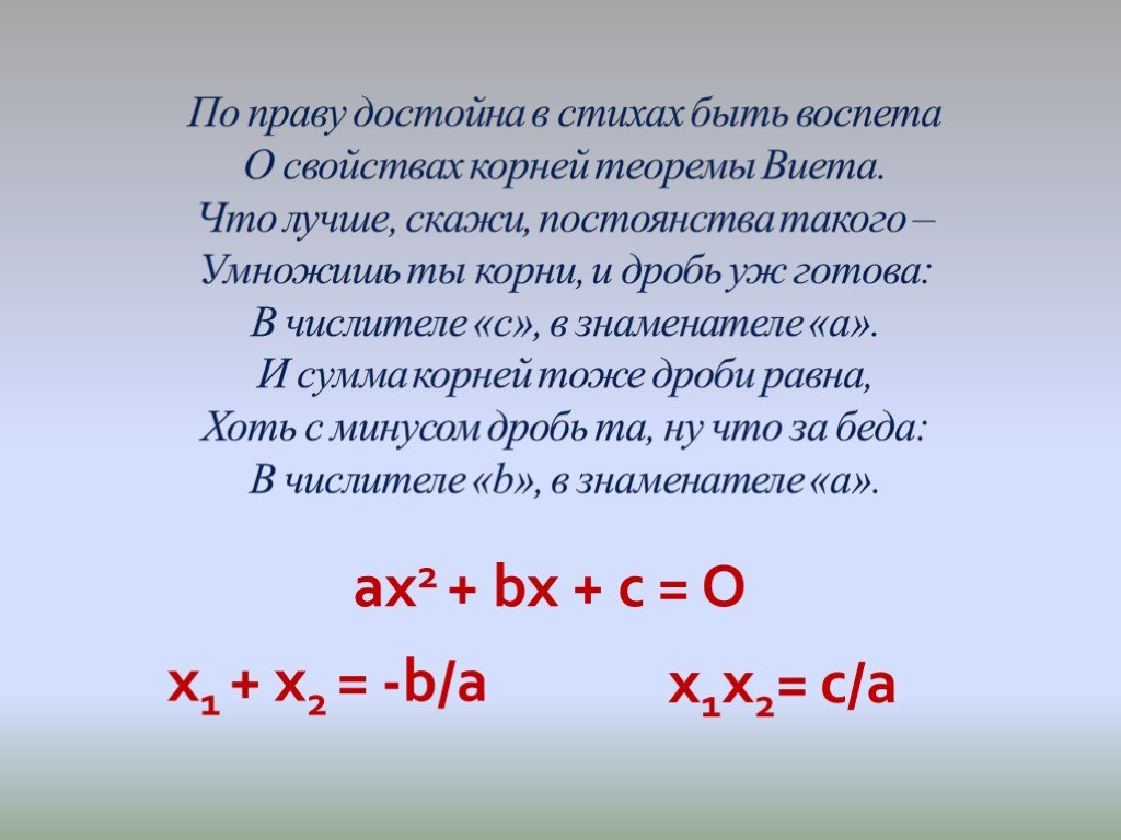 Сумма и произведение по виета. Теорема Виета. Франсуа Виета. Теорема Виета корни. Следствие из теоремы Виета.