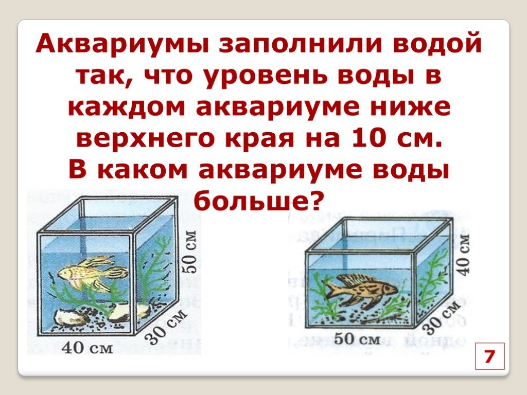 Найти высоту ак. Объем воды в аквариуме. Задача про аквариум. Задачи про аквариум и объем. Задачи с аквариумом и водой.