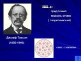 1903 г- предложил модель атома ( теоретическая). Джозеф Томсон (1856-1940). «кекс с изюмом»