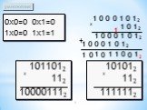 умножение 0х0=0 0х1=0 1х0=0 1х1=1 1 0 0 0 1 0 12 1 0 12 1 0 0 0 1 0 12 х + 100001112 1111112