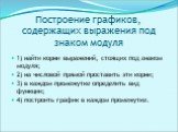 1) найти корни выражений, стоящих под знаком модуля; 2) на числовой прямой проставить эти корни; 3) в каждом промежутке определить вид функции; 4) построить график в каждом промежутке.