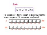 На основании 1 байта, исходя из формулы Хартли, можно получить 256 различных комбинаций.