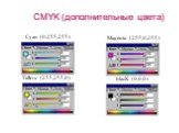 CMYK (дополнительные цвета). Cyan (0,255,255) Magenta (255,0,255)