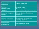 Политические особенности. Северо-восток Руси. Благодатный край. Лес, ополье, много рек. В лесу много зверья, ягод, грибов, меда. Ростов, Суздаль, Ярославль, Владимир. Земледелие, скотоводство, ремесло, торговля. Сильная власть князя