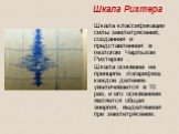 Шкала Рихтера Шкала классификации силы землетрясений, созданная и представленная в геологом Чарльзом Рихтером . Шкала основана на принципе логарифма: каждое деление увеличивается в 10 раз, и его основанием является общая энергия, выделяемая при землетрясении.