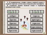 собрат братик браток братец братство города пригород городок городишко городской. 6. В выделенных словах кликни кнопкой мыши и выдели парные согласные, которые нужно проверить. В столбиках кликни кнопкой мыши и подчеркни проверочные слова.