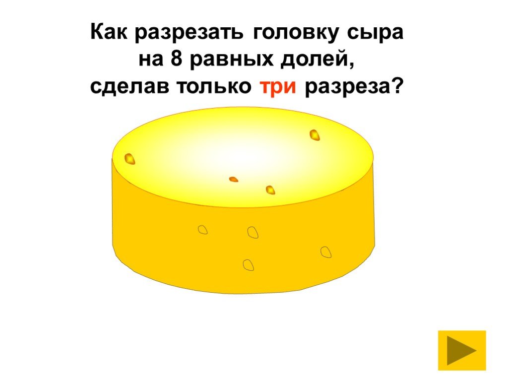 Режущая голова. Как разрезать головку сыра на 8 равных долей сделав только 3 разреза. Как разрезать головку сыра. Как разрезать головку сыра на 8 равных. Головка сыра на 8 частей.