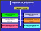 Социальное бытие общества (социальная структура). Этническая структура общества. Классовая структура общества. Профессионально-образовательная структура общества. Демографическая структура общества. Стратификационная структура общества. Поселенческая (территориальная) структура общества