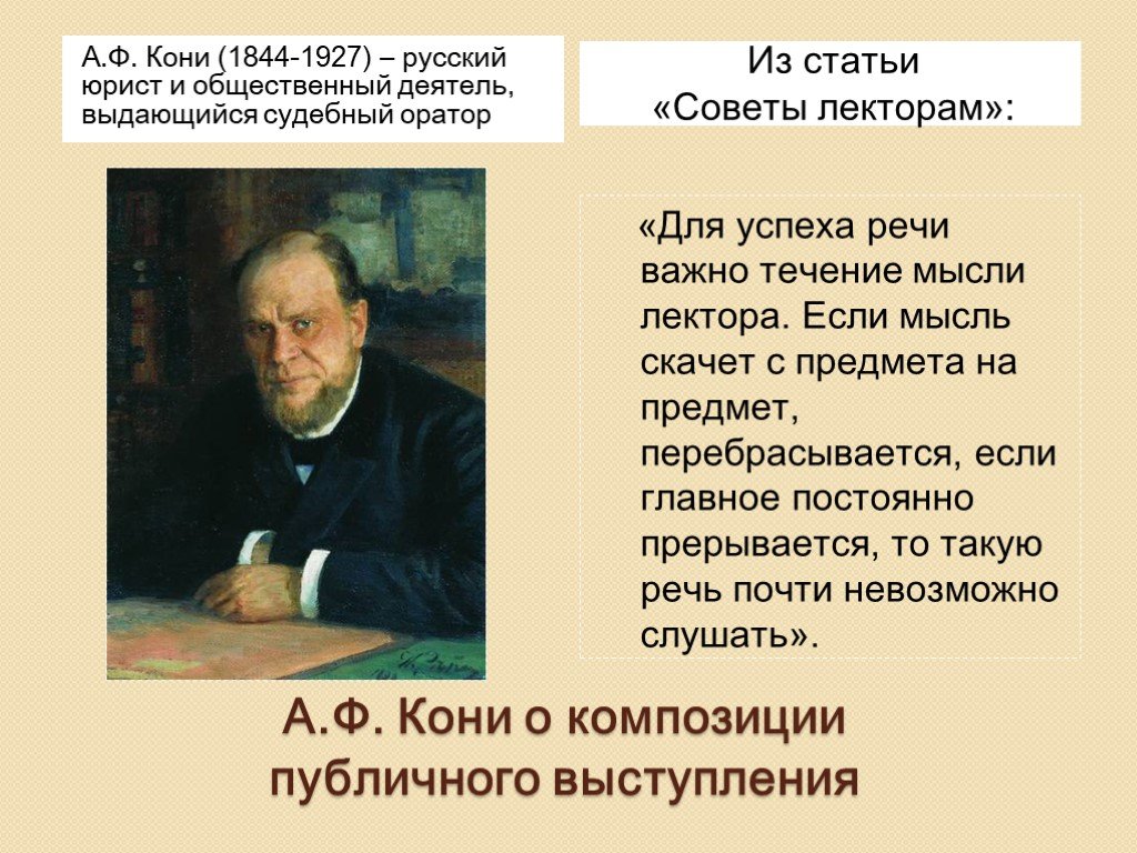 А ф кони. Анатолия Федоровича кони (1844–1927). Кони а.ф. 1844-1927. «Советы лекторам» а. ф. кони. А Ф кони презентация.