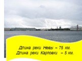 Длина реки Невы – 75 км. Длина реки Карповки – 5 км.