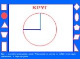 КРУГ. Круг – это сомкнутая кривая линия. Расстояние от центра до любой точки круга одинаковое. У круга нет углов.