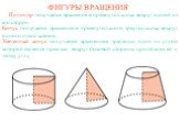 Цилиндр получается вращением прямоугольника вокруг одной из его сторон. Конус получается вращением прямоугольного треугольника вокруг одного из его катетов. Усеченный конус получается вращением трапеции, один из углов которой является прямым, вокруг боковой стороны, прилегающей к этому углу.