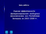 Цель работы: Оценка эффективности функционирования свободных экономических зон Республики Беларусь за 2003-2008 гг.