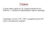 Страхи. У меня сейчас денег на эл. кошельке более 40 тыс. (100 тыс.) – завтра все заблокируют и деньги пропадут. Надо будет платить 13% + 30% с каждой выплаты ФЛ на его электронный кошелек