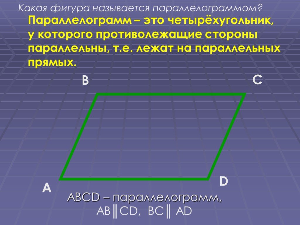 Любой четырехугольник является параллелограммом. Параллелограмм. Параллелограмм фигура. Параллелограмм ABCD. Какую фигуру называют параллелограммом.